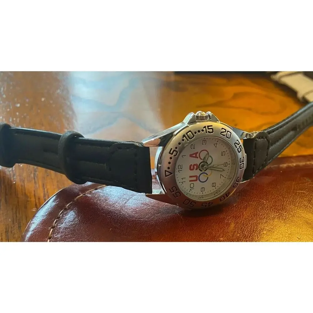 RARE VTG 35mm DiMaggio Timepieces USA Olympics Watch, Thick Leather Band, NIB